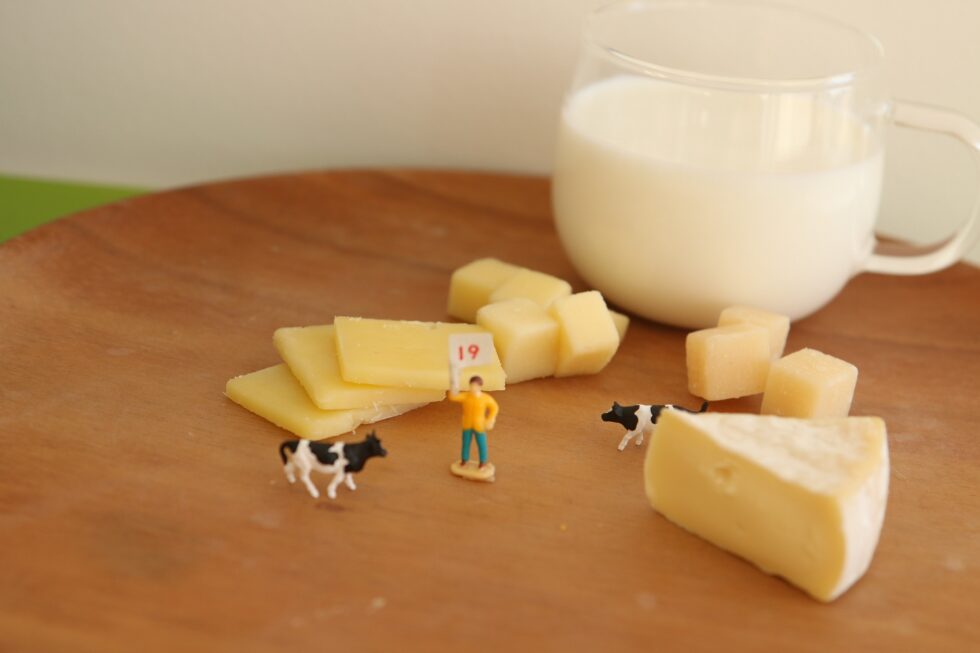 お皿にチーズと牛乳が乗っている写真