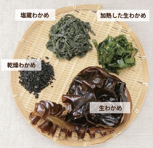 4種類のワカメがザルの上に載っている